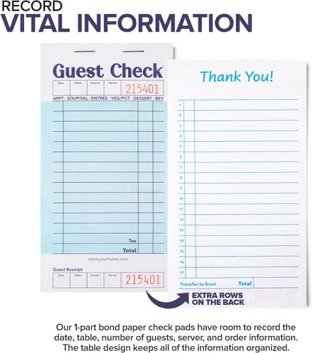 Vista 3 de Stock Your Home Libros azules de cheques de invitados para servidores (paquete de 10) bloc de notas de servidor, cuaderno de cheques de camarero