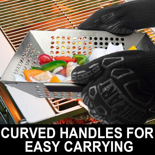 Vista 6 de GRILLART Cesta de parrilla resistente y grande para parrilla al aire libre y verduras, cesta de parrilla de acero inoxidable, canasta duradera