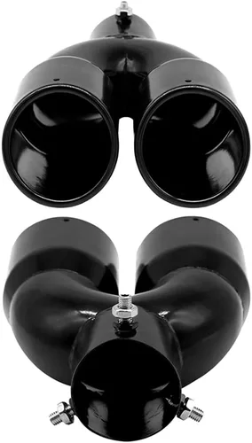 Vista 2 de Punta de escape doble de acero inoxidable con borde inclinado para tubos de ajuste de 1.5 a 2.5 pulgadas de diámetro, punta de escape universal