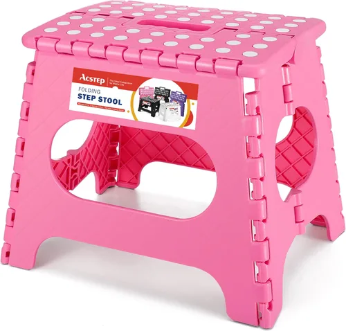 Vista 14 de ACSTEP Taburete plegable de 13 pulgadas, soporta hasta 300 libras, el taburete plegable ligero y antideslizante es lo suficientemente resistente