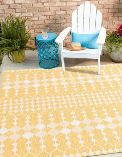 Vista 15 de Unique Loom Outdoor Trellis Collection Alfombra de área - Traliccio (10 pies x 14 pies 1 pulgada Rectangular, Verde/ Marfil)