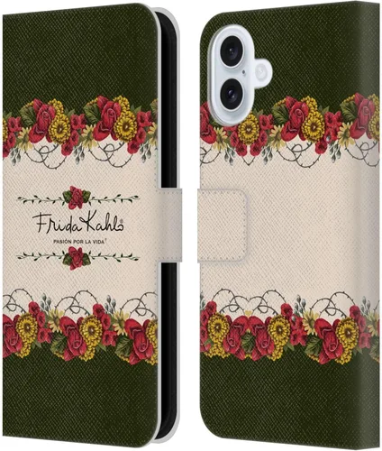 Vista 125 de Head Case Designs Funda con licencia oficial de Frida Kahlo Portrait Red Florals - Funda de piel tipo cartera compatible con Apple iPhone 14 Pro