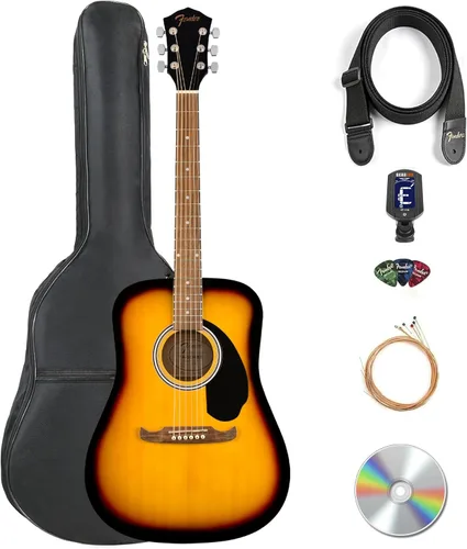 Vista 12 de Fender Guitarra acústica FA-125 Dreadnought - Paquete natural con estuche, afinador, correa, cuerdas, púas y DVD instructivo de Austin Bazaar