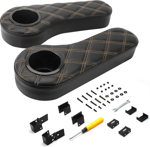 NOKINS Reposabrazos de carrito de golf con portavasos de diamante, sin necesidad de perforación, reposabrazos plegable con bisagra para carrito de