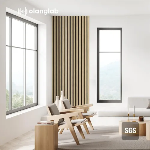 Vista 6 de Olanglab Paneles de pared de listones de madera, paquete de 4 paneles de pared acústicos de madera, 94.5"x12.6" pulgadas cada uno paneles de pared