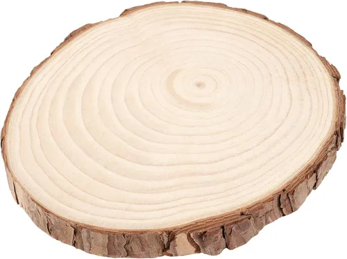 Vista 4 de FUNSUEI 12 piezas de rebanadas de madera natural sin terminar de 6 a 7 pulgadas, posavasos de madera natural con corteza, círculos de madera