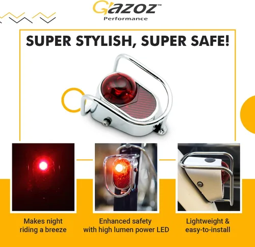 Vista 5 de Luz trasera LED para bicicleta, luz trasera vintage con aspecto cromado, accesorios clásicos para bicicleta