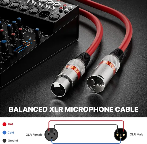 Vista 2 de EBXYA Cable XLR de 2 pies, paquete de 10 unidades, 3 pines, cable de micrófono XLR equilibrado macho a hembra, adecuado para mezclador de audio