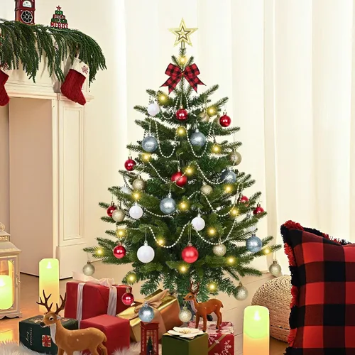 Uspring Árbol de Navidad pequeño de 3 pies con luces, árbol de Navidad artificial de mesa con 50 luces LED y adornos colgantes de bricolaje, mini