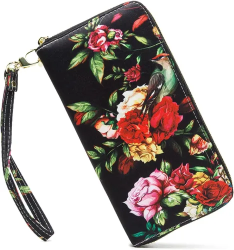 Vista 20 de Cartera de mano para mujer, estilo bohemio, con RFID, elegante, espaciosa con correa para viajes, capacidad para tarjetas, teléfono, dinero