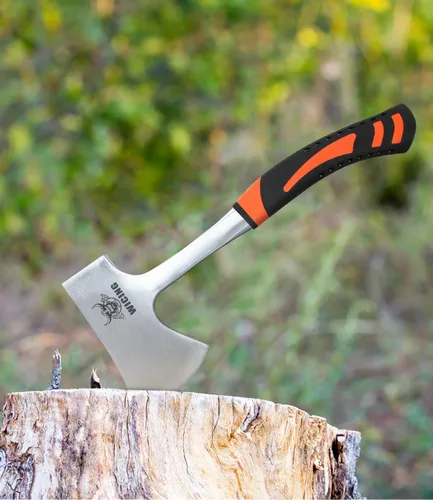Vista 5 de Hacha de 13.8 pulgadas, hacha de campamento de acero de alto carbono y agarre de reducción de golpes con funda de nailon
