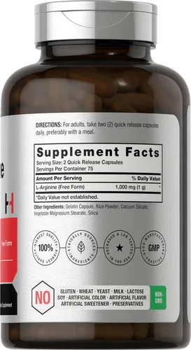 Vista 2 de Horbäach L-Arginina 1000mg 150 Cápsulas Suplemento dietético de forma libre Sin OMG y sin gluten