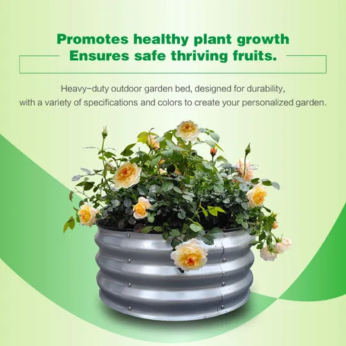 Vista 68 de GARDMAX 2x2x1FT Galvanized Round Raised Garden Bed Kit, Metal Planter Boxes Outdoor with Easy Assembly, Large Garden Bed for Vegetables, Fruits