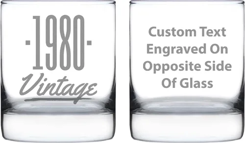 Bevvee Custom Vintage 1980 Whiskey Rocks Glass - Personalized Birthday Gifts for Men & Women - Old Fashioned Bday Decor - 10.25 oz