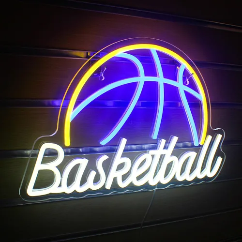 Vista 5 de LUCUNSTAR Letrero de neón de baloncesto con luz de neón para decoración de pared, letrero de neón LED con interruptor alimentado por USB, letrero