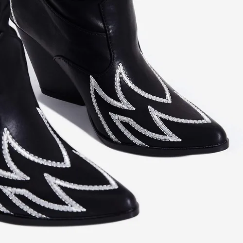 Vista 4 de Cape Robbin - Botas vaqueras para mujer Kelsey-21 botas vaqueras occidentales sobre la rodilla con tacones gruesos en bloque botas de vestir de moda
