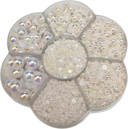 Vista 8 de Chenkou Craft - 1 caja con 3000 mitades de perlas, cuentas redondas con parte posterior plana, imitación de perlas beige, cuentas sueltas de gemas