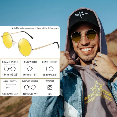 Vista 4 de Gafas de sol Joopin polarizadas estilo Lennon redondas gafas de sol estilo hippy redondas para mujer y hombre