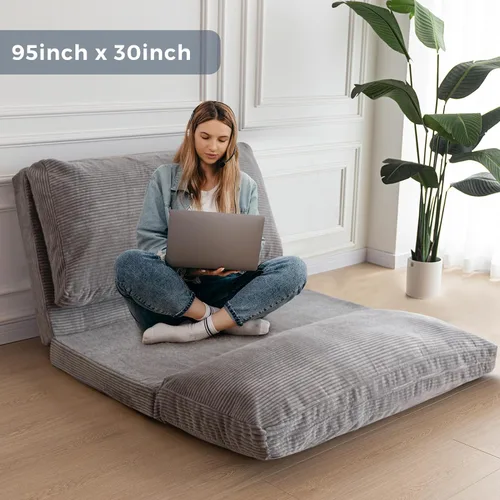 Vista 52 de MAXYOYO Sofá cama plegable, sofá de silla convertible, sofá puff de piso Extra grueso con funda lavable, tumbona, puff para dormitorio, sala
