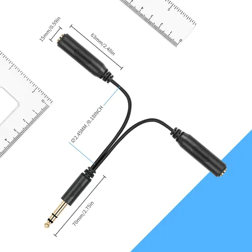 Vista 5 de SiYear 0.250 in 1/4 pulgadas macho estéreo a 2 conectores hembra TRS doble 1/4 "cable de altavoz de audio, cable adaptador divisor en Y