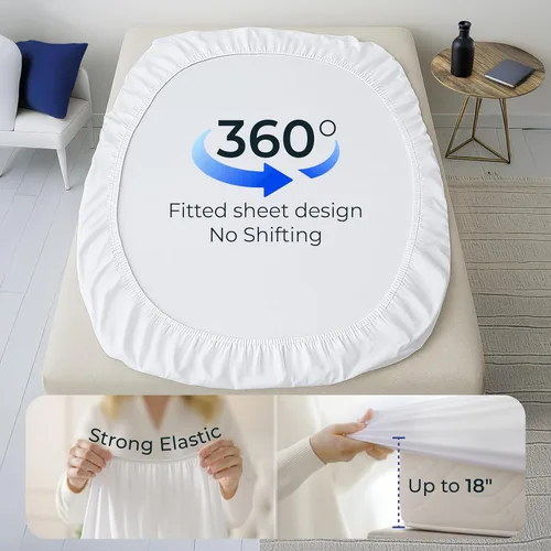 Vista 4 de Protector de colchón impermeable Twin - Silencioso, transpirable, funda de colchón ajustable lavable a máquina con bolsillos profundos de hasta 15
