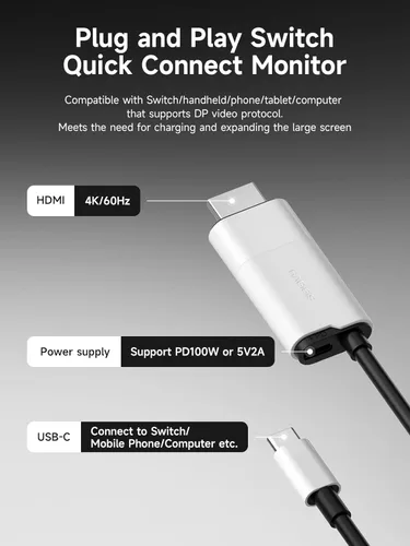 Vista 2 de Hagibis Switch Dock para Nintendo Switch OLED, adaptador de cable USB C a HDMI con HDMI 4K a 30Hz, suministro de energía de 100 W, adaptador tipo C
