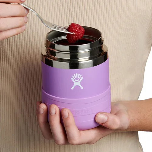 Vista 2 de Hydro Flask Recipiente de alimentos aislado – Contenedor de aperitivos para niños y lonchera – Tarro de comida de 12 onzas en color morado anémona