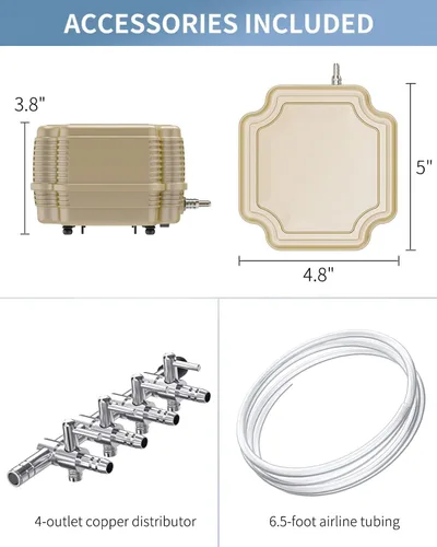 Vista 6 de Pawfly Bomba de aire de acuario de 254 GPH Bomba aireadora de oxígeno silenciosa ajustable con control de flujo de aire multipuerto, divisor