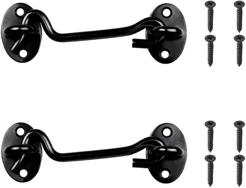 Vista 8 de 2 ganchos de privacidad negros de 8 pulgadas y pestillo de ojo de bloqueo fácil para puerta de granero, puerta, ventana