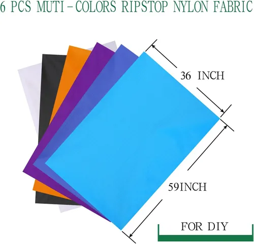 Vista 2 de Tela de nailon Ripstop 40D, 6 piezas de 59 pulgadas de ancho x 36 pulgadas de largo, impermeable, duradera, hermética, ligera, para cometas, bandera