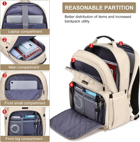 Vista 2 de Mochila Kuosdaz para Mujeres, Beige, 15,6 pulg.