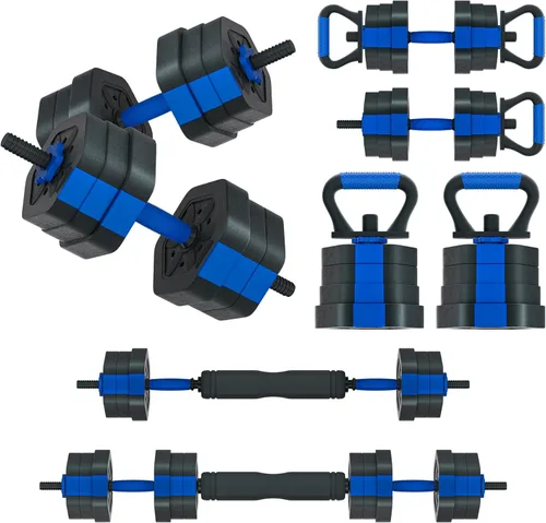 Vista 16 de VIVITORY Juego de mancuernas de pesos ajustables, pesas libres con conector, juego de mancuernas ajustables antideslizantes, barra para gimnasio