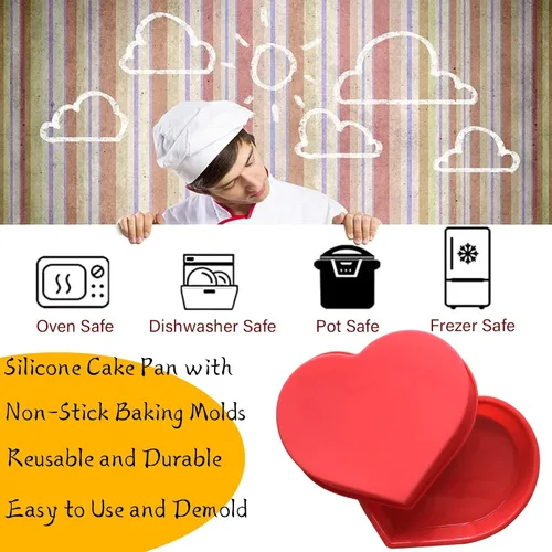 Vista 3 de Moldes de silicona en forma de corazón para pasteles - Moldes reutilizables antiadherentes para pastel de queso, brownies y más - Perfecto