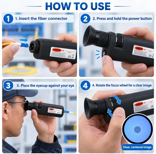 Vista 6 de 400x Herramienta de inspección de microscopio de fibra óptica de mano Microscopio portátil Herramientas de fibra óptica Microscopio de bolsillo