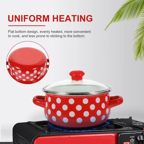 Vista 9 de Juego de mini olla de sopa esmaltada con asas dobles, sartén versátil para fideos de sopa y olla caliente, utensilios de cocina de 3 piezas