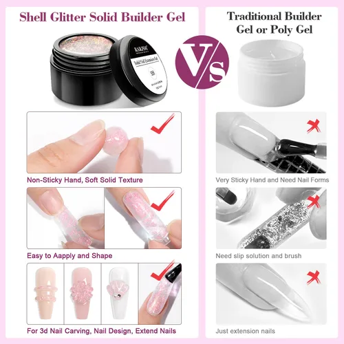 Vista 6 de RARJSM Aurora Solid Builder - Gel de uñas no pegajoso para esculpir 3D, gel de extensión de uñas Galaxy Starry Cloud transparente, naranja, rosa