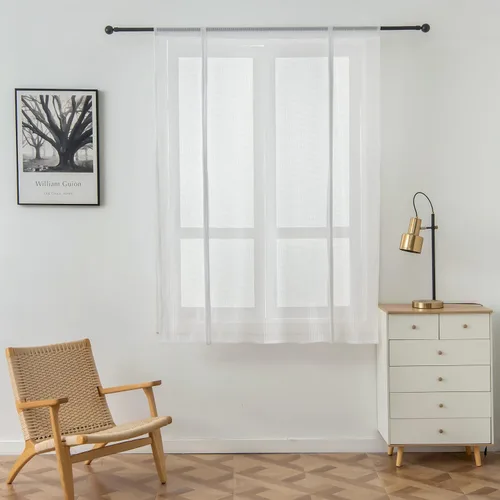 Vista 3 de 1 panel de cortina romana traslúcida con bolsillo para barra, elegante diseño hueco, cortina de globo de gasa para cocina, baño, sala de estar
