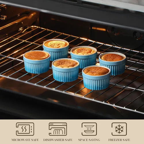 Vista 4 de MALACASA Ramequines de 119 ml aptos para horno, pequeños platos de soufflé cerámicos para crema brulée y soufflé, tazas de natillas de barro