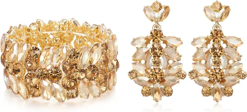 EVER FAITH Conjuntos de joyas de boda de novia de cristal austriaco, conjunto de pulseras elásticas de pendientes de baile nupcial art déco Tono