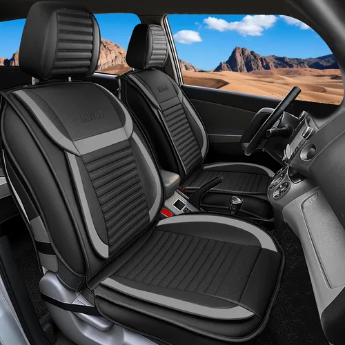 Vista 16 de LINGVIDO - Fundas de piel sintética con respaldo para asiento de automóvil, transpirables, impermeables, universal y antideslizante, para SUV, Beige