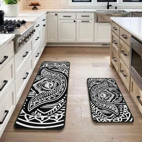 Vista 2 de Juego de 2 alfombras de cocina de mal de ojo, psicodélicas, antideslizantes, impermeables, cómodas, para decoración del hogar, sala de estar, 17 x