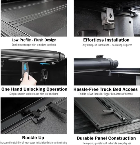 Vista 5 de Toptiny Cubierta Tonneau plegable rígida de perfil bajo para Ford Ranger 2019-2025 caja de 5 pies 1 pulgada (61 pulgadas)