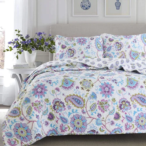 Vista 25 de Cozy Line Home Fashions Moorea - Juego de ropa de cama reversible de microfibra con retazos, gris, amarillo, coral, azul aguamarina, colcha