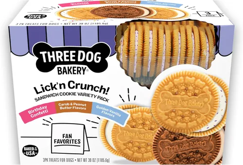 Vista 8 de Three Dog Bakery Lick'n Crunch Sandwich Cookies Premium, golosinas para perros sin sabores artificiales, algarrobo/mantequilla de maní