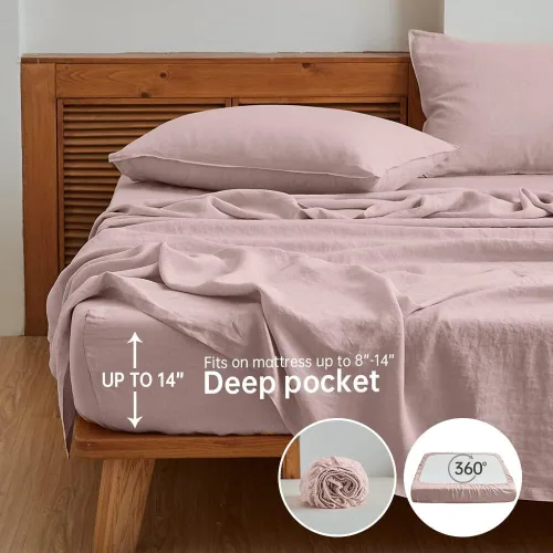 Vista 3 de Simple&Opulence Juego de sábanas de 100 % lino tamaño Twin, 3 piezas de lino francés natural, juego de ropa de cama transpirable, suave y duradero