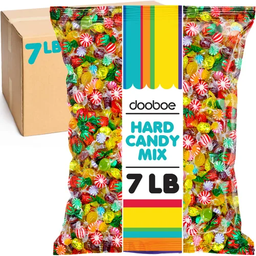 Dooboe Hard Candy Mix – 7 libras – Grandes caramelos duros a granel envueltos individualmente – Caramelos antiguos – Cerveza, fresa, caramelo, menta