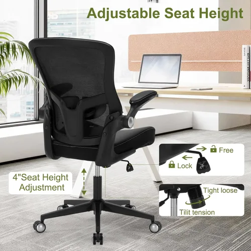 Vista 4 de Ergonomic PU Leather Office Chair, 400lbs Weight Capacity, Breathable Mesh Back, Adjustable Height & Flip-Up Arms, Heavy Duty Computer Desk Chair