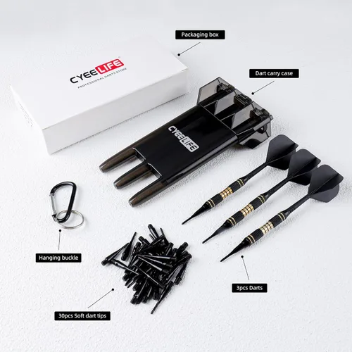 Vista 6 de CyeeLife Darts Plastic Tip - Professional Soft Tip Darts Set 18 Grams with Carry case and 30 Extra Dart Tips for Electronic Dart Board (Black)