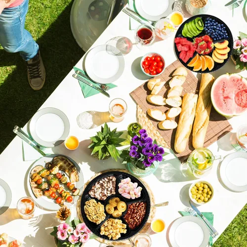 Vista 7 de Paquete de 12 bandejas de plástico para aperitivos con tapa, bandeja desechable transparente dividida para servir, 6 recipientes de almacenamiento