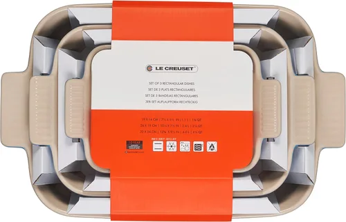 Vista 5 de Le Creuset - Set de 3 platos rectangulares de cerámica Heritage, alcachofa